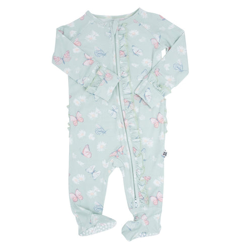 mint-butterfly-daisy-bamboo-ruffle-baby-footie Sweet Bamboo - Sophia's Style-4